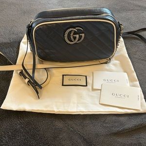 Gucci Calfskin Matelasse Diagonal Small Torchon Marmont Chain Shoulder Bag